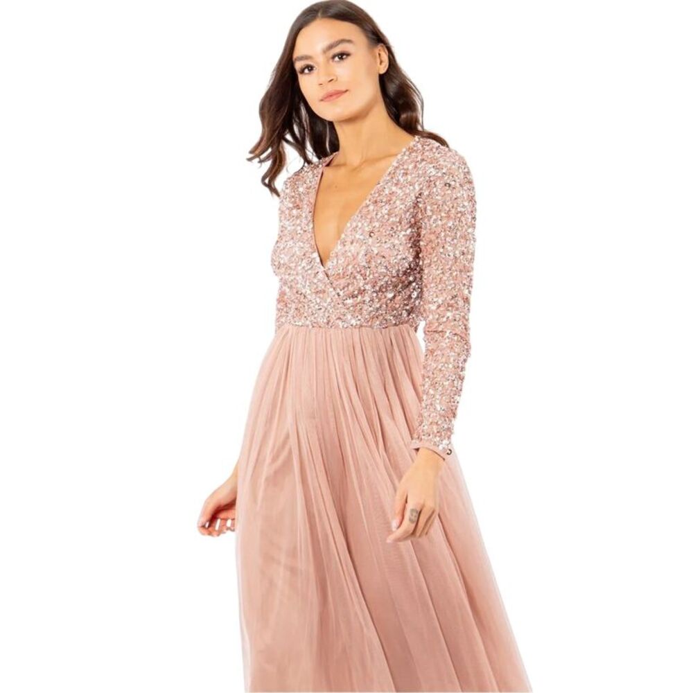 Deluxe Womens/Ladies V Neck Long-Sleeved Wrap Dress / Pale Mauve